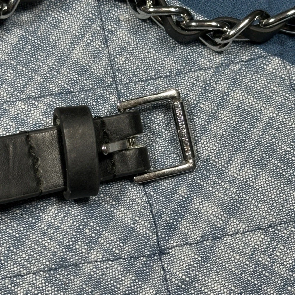Michael Kors Black Leather Silver Chain Link Belt Women Small Medium Hardware
